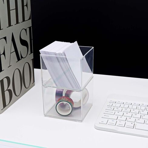 NatSumeBasics 2 Clear Paper Clip Holder Acrylic Desk Organizer Sticky Note Business Card Holder Storage for Home Office Combination Accessories (Clear, Small) in Kuwait