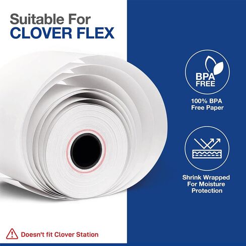 10 Rolls - Clover Receipt Paper - 3 1/8" x 230' - BPA Free - Thermal Receipt Paper Rolls for Clover POS Station Printer P100, P500, P550 in Saudi Arabia