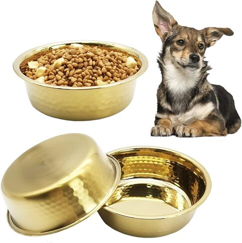 kathson 3pcs Premium Stainless Steel Dog Bowls, Hammered Thickened Metal Dog Bowl Feeding or Water Bowls for Small/Meidum/Large Sized Dogs&Cats Stackable Metal Cat Bowl Dishwasher Safe 8.7 Dia. in Saudi Arabia