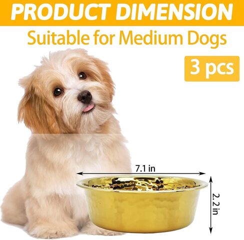 kathson 3pcs Premium Stainless Steel Dog Bowls, Hammered Thickened Metal Dog Bowl Feeding or Water Bowls for Small/Meidum/Large Sized Dogs&Cats Stackable Metal Cat Bowl Dishwasher Safe 8.7 Dia. in Saudi Arabia
