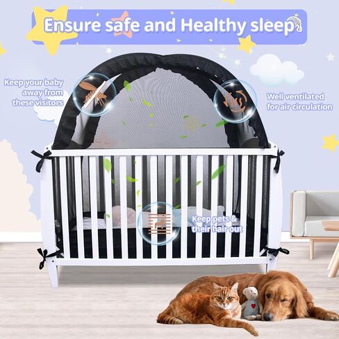 Baby Crib Tent, Crib Tent to Keep Baby from Climbing Out, Durable Strong Self-Locking Zippers, Pop Up Crib Cover Safety Netting Mesh, Mosquito Net for Crib, White Crib Net to Keep Baby in in Saudi Arabia