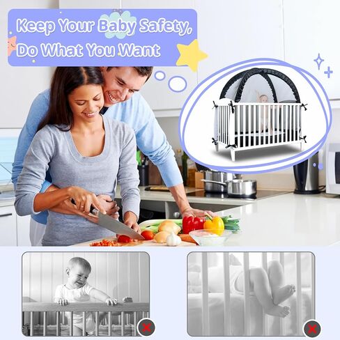 Baby Crib Tent, Crib Tent to Keep Baby from Climbing Out, Durable Strong Self-Locking Zippers, Pop Up Crib Cover Safety Netting Mesh, Mosquito Net for Crib, White Crib Net to Keep Baby in in Saudi Arabia