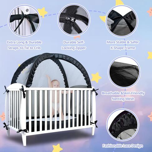 Baby Crib Tent, Crib Tent to Keep Baby from Climbing Out, Durable Strong Self-Locking Zippers, Pop Up Crib Cover Safety Netting Mesh, Mosquito Net for Crib, White Crib Net to Keep Baby in in Saudi Arabia
