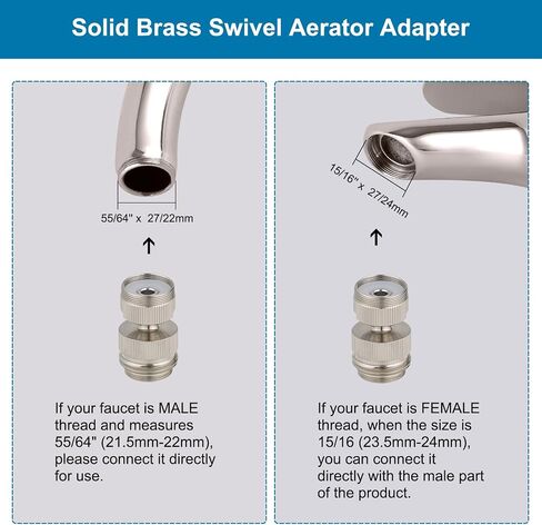 Faucet Adapter Kit Swivel Aerator Adapter to Connect Garden Hose - Multi-Thread Garden Hose Adapter for Male to Male and Female to Male - Chrome Finished in Saudi Arabia