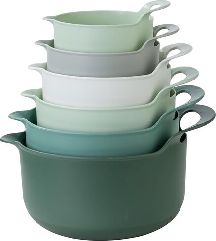COOK WITH COLOR Nesting Plastic Mixing Bowl Set with Pour Spouts and Handles, Sage, 6 Piece Non-Slip in Saudi Arabia