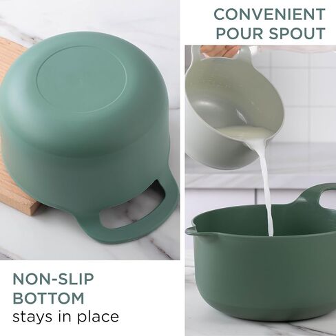 COOK WITH COLOR Nesting Plastic Mixing Bowl Set with Pour Spouts and Handles, Sage, 6 Piece Non-Slip in Saudi Arabia