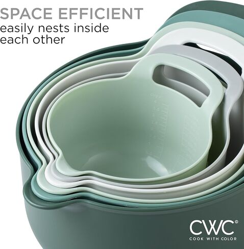 COOK WITH COLOR Nesting Plastic Mixing Bowl Set with Pour Spouts and Handles, Sage, 6 Piece Non-Slip in Saudi Arabia