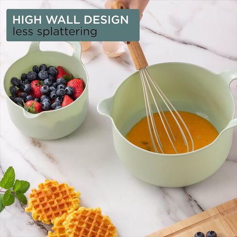 COOK WITH COLOR Nesting Plastic Mixing Bowl Set with Pour Spouts and Handles, Sage, 6 Piece Non-Slip in Saudi Arabia