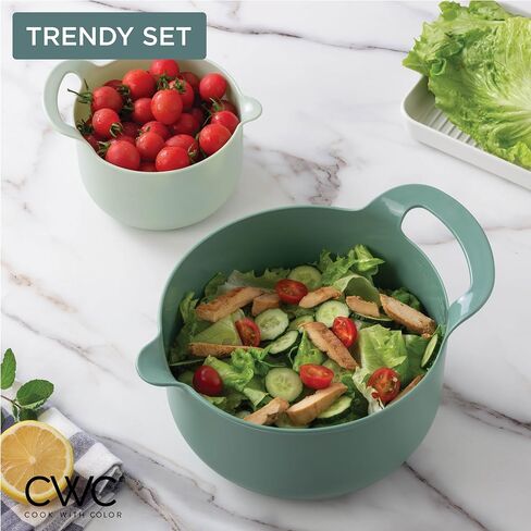 COOK WITH COLOR Nesting Plastic Mixing Bowl Set with Pour Spouts and Handles, Sage, 6 Piece Non-Slip in Saudi Arabia