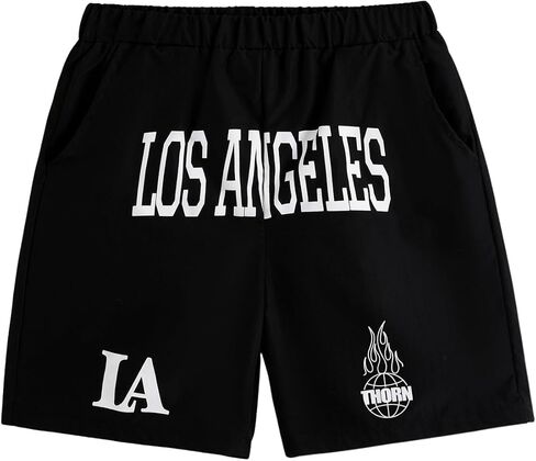 SOLY HUX Boy's Letter Graphic Shorts Elastic Waist Summer Shorts with Pockets in Saudi Arabia
