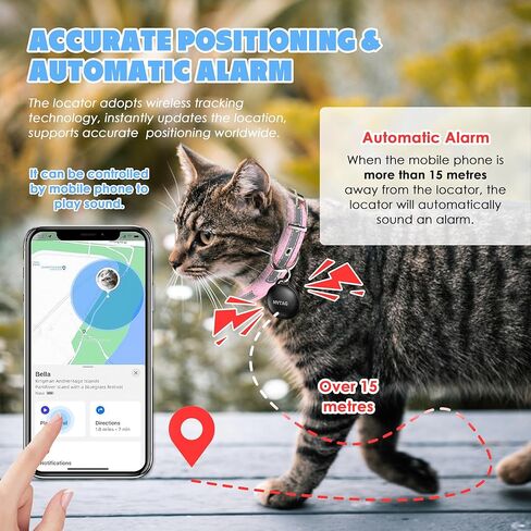 طوق Cat Tracker GPS لا توجد رسوم شهرية ، تتبع الحيوانات الأليفة المصغرة في الوقت الفعلي للقطط الصغيرة المتوسطة الكبيرة ، طوق تتبع القطط المضاد للماء مع الجرس ، داخلي وخارجي (فقط لنظام التشغيل iOS) in Kuwait