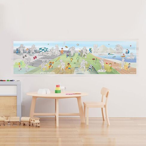 Large Dry Erase Activities Coloring Poster, 16x54, Faded Background with Transparent Coloring Areas, Adhesive-Free Whiteboard Sheet for Kids, Sticks to Any Smooth Surface, Includes 6 Markers in Kuwait