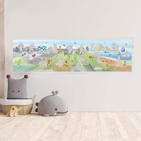 Large Dry Erase Activities Coloring Poster, 16x54, Faded Background with Transparent Coloring Areas, Adhesive-Free Whiteboard Sheet for Kids, Sticks to Any Smooth Surface, Includes 6 Markers in Kuwait