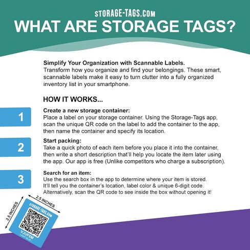 QR Code Storage Tags - Smart Stickers - Tracking Labels for Totes - Scan Storage Bins & Containers - Moving House - Track Inventory - Android and iOS App - Pack of 60 in Kuwait