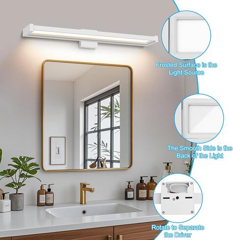 24.8 Inch Bathroom Lighting Fixtures Over Mirror, LED Bathroom Light Fixtures Modern Vanity Lights for Mirror, 18W Rotatable Vanity Light Wall Sconce Natural White 4000K in Saudi Arabia