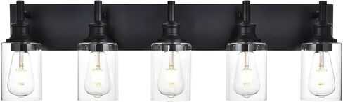 5 Light Bathroom Vanity Lights Black Bathroom Lighting Fixtures Over Mirror with Clear Glass Shades, Farmhouse Wall Sconces Vanity Lighting Fixture for Bedroom Living Room in Saudi Arabia