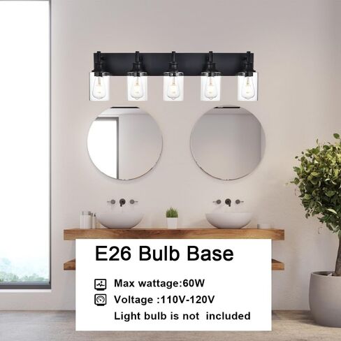 5 Light Bathroom Vanity Lights Black Bathroom Lighting Fixtures Over Mirror with Clear Glass Shades, Farmhouse Wall Sconces Vanity Lighting Fixture for Bedroom Living Room in Saudi Arabia