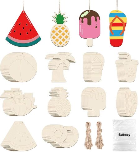 80 PCS Unfinished Wood Cutouts 8 Styles DIY Wooden Spring Ornaments, Wooden Art Craft Painting Kit for Kids, Birthday Easter Creativity Arts & Crafts, Ice Cream Shape in Saudi Arabia