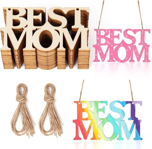 20 Pcs Mother's Day Unfinished Wood Crafts, DIY Best MOM Wood Cutouts Mother's Day Wooden Letter Ornaments Tags, Best MOM Crafts for Kids Painting Mom's Birthday Party Gifts (Best MOM) in Kuwait
