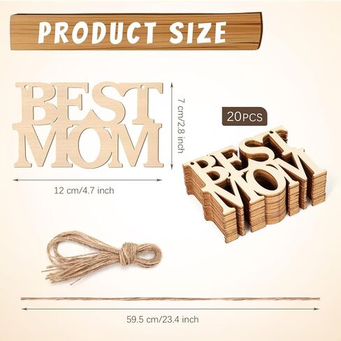 20 Pcs Mother's Day Unfinished Wood Crafts, DIY Best MOM Wood Cutouts Mother's Day Wooden Letter Ornaments Tags, Best MOM Crafts for Kids Painting Mom's Birthday Party Gifts (Best MOM) in Kuwait