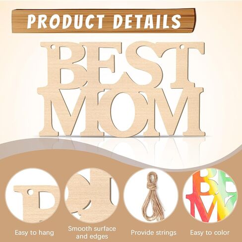 20 Pcs Mother's Day Unfinished Wood Crafts, DIY Best MOM Wood Cutouts Mother's Day Wooden Letter Ornaments Tags, Best MOM Crafts for Kids Painting Mom's Birthday Party Gifts (Best MOM) in Kuwait