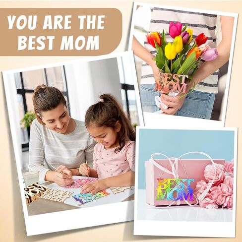 20 Pcs Mother's Day Unfinished Wood Crafts, DIY Best MOM Wood Cutouts Mother's Day Wooden Letter Ornaments Tags, Best MOM Crafts for Kids Painting Mom's Birthday Party Gifts (Best MOM) in Kuwait
