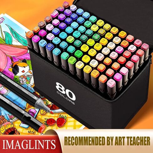 علامات الكحول 80 لونًا مع قاعدة رسم قلم علامات فنية ثنائية الرسم لرسوم الرسوم التوضيحية للأنيمي رسم in Saudi Arabia