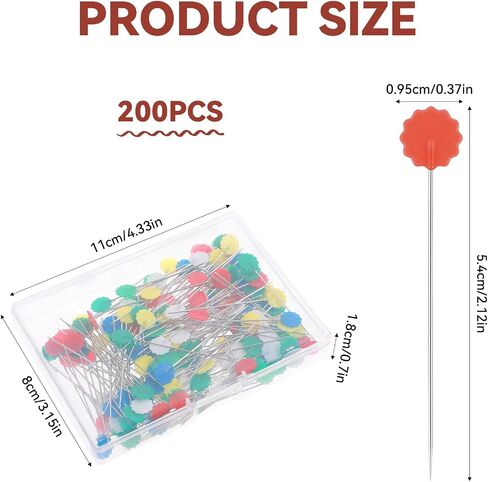 200Pcs Flat Head Pins, Flat Head Straight Pins with Multicolor Flower Head Sewing Pins Long 2.12 Inch Quilting Pins for Sewing Project DIY Dressmaker Fabric Craft Jewelry Decoration in Saudi Arabia
