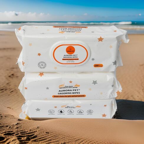 Aurora Pet Wipes – 100% Natural, Plant-Based Hypoallergenic Grooming Wipes for Dogs & Cats – Extra-Durable, Large & Thick for Effortless Cleaning (Combo Pack, 200 Count) in Kuwait