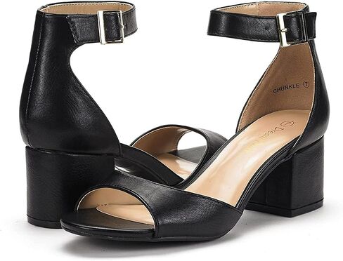 DREAM PAIRS Women's Chunkle White Pu Low Heel Pump Sandals Ankle Strap Dress Shoes - 7.5 M US in Saudi Arabia