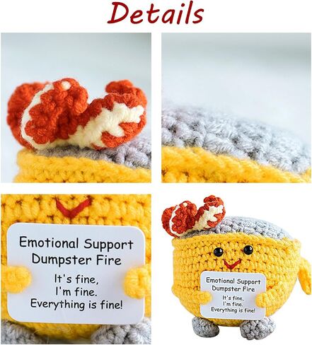 GL-Turelifes Handmade Emotional Support Crochet Dumpster Fire with Positive Card, Positive Support Cute Knitted Toys Funny Crochet Support Buddies Gifts for Friends (Red+Green+Yellow) in Saudi Arabia