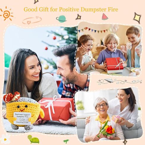 GL-Turelifes Handmade Emotional Support Crochet Dumpster Fire with Positive Card, Positive Support Cute Knitted Toys Funny Crochet Support Buddies Gifts for Friends (Red+Green+Yellow) in Saudi Arabia