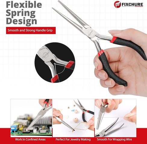 6 Inch Long Needle Nose Pliers Set 2 PCs – Heavy Duty Carbon Steel, Insulated, Non-Serrated, Long Nose Pliers with PVC Coating & Rust Proof Finish for Long Reach in Kuwait