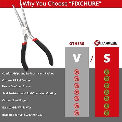 6 Inch Long Needle Nose Pliers Set 2 PCs – Heavy Duty Carbon Steel, Insulated, Non-Serrated, Long Nose Pliers with PVC Coating & Rust Proof Finish for Long Reach in Kuwait