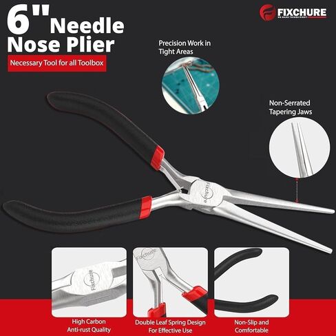 6 Inch Long Needle Nose Pliers Set 2 PCs – Heavy Duty Carbon Steel, Insulated, Non-Serrated, Long Nose Pliers with PVC Coating & Rust Proof Finish for Long Reach in Kuwait