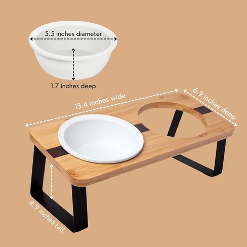 Elevated Cat Steel Bowls Stand for Food and Water, Small Dog, Anti Vomit, Indoor Cats, Tilted Feeding Position, Full Bamboo Body Stand with Food Grade, Feeding Station for Cats and Puppy in Saudi Arabia