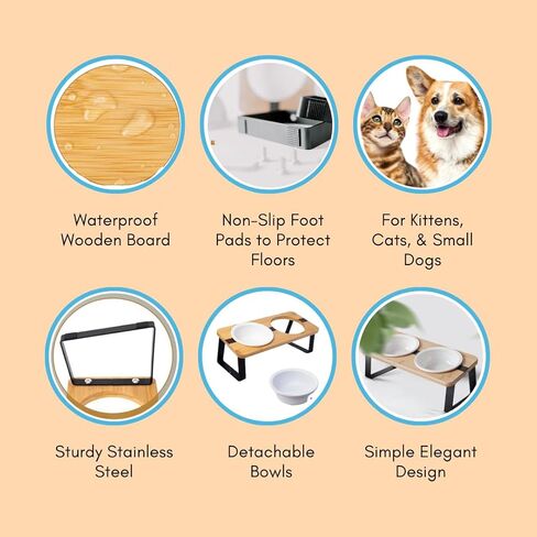 Elevated Cat Steel Bowls Stand for Food and Water, Small Dog, Anti Vomit, Indoor Cats, Tilted Feeding Position, Full Bamboo Body Stand with Food Grade, Feeding Station for Cats and Puppy in Saudi Arabia