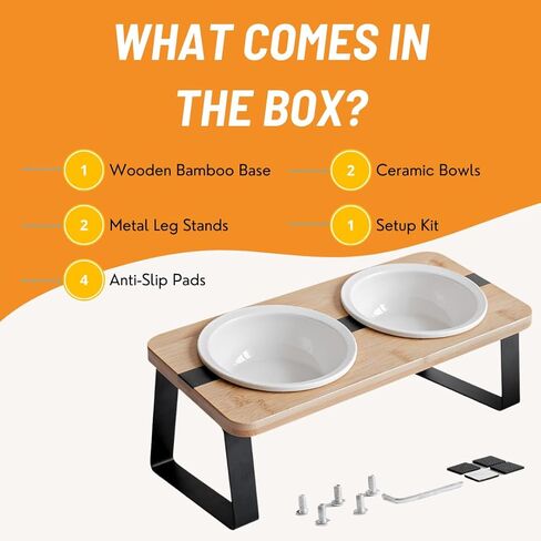 Elevated Cat Steel Bowls Stand for Food and Water, Small Dog, Anti Vomit, Indoor Cats, Tilted Feeding Position, Full Bamboo Body Stand with Food Grade, Feeding Station for Cats and Puppy in Saudi Arabia