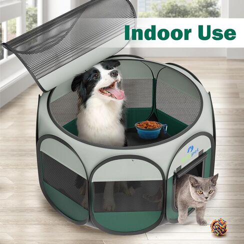 Playpen for Small Dogs Cats Crate: Puppy Play Pen Indoor Outdoor Foldable Potable Exercise Cage Pop up Kennel for Guinea Pig Rabbits Hamster Travel with Carrying Case & Food Bowl (Grey, S, 1) in Kuwait