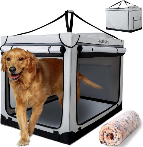 Soft Collapsible Dog Crate - 36 Inch Portable Travel Crate with Extra Space Indoor & Outdoor, 4-Door Foldable Pet Kennel with Durable Mesh Windows, Light Gray in Saudi Arabia