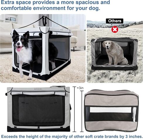 Soft Collapsible Dog Crate - 36 Inch Portable Travel Crate with Extra Space Indoor & Outdoor, 4-Door Foldable Pet Kennel with Durable Mesh Windows, Light Gray in Saudi Arabia