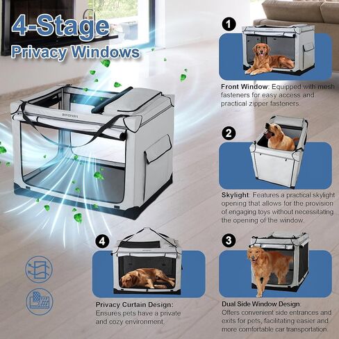Soft Collapsible Dog Crate - 36 Inch Portable Travel Crate with Extra Space Indoor & Outdoor, 4-Door Foldable Pet Kennel with Durable Mesh Windows, Light Gray in Saudi Arabia