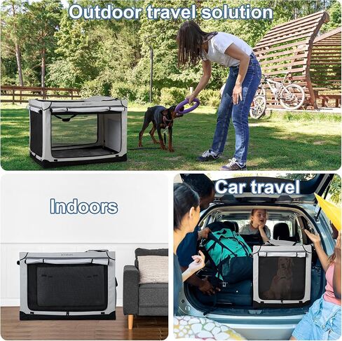 Soft Collapsible Dog Crate - 36 Inch Portable Travel Crate with Extra Space Indoor & Outdoor, 4-Door Foldable Pet Kennel with Durable Mesh Windows, Light Gray in Saudi Arabia