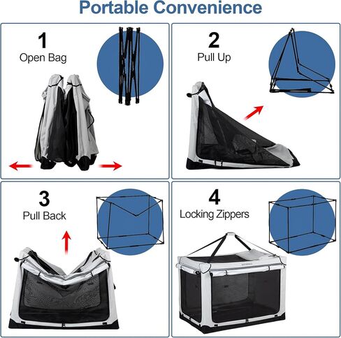 Soft Collapsible Dog Crate - 36 Inch Portable Travel Crate with Extra Space Indoor & Outdoor, 4-Door Foldable Pet Kennel with Durable Mesh Windows, Light Gray in Saudi Arabia