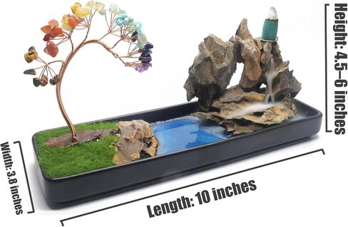 Chakra Backflow Incense Burner – Handmade Natural Stone Waterfall Fountain with 7 Chakra Crystals – Aromatherapy Decor for Meditation, Yoga & Home Ambience (chakra tree) in Kuwait