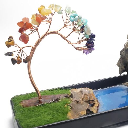 Chakra Backflow Incense Burner – Handmade Natural Stone Waterfall Fountain with 7 Chakra Crystals – Aromatherapy Decor for Meditation, Yoga & Home Ambience (chakra tree) in Kuwait
