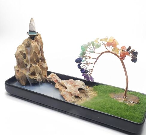 Chakra Backflow Incense Burner – Handmade Natural Stone Waterfall Fountain with 7 Chakra Crystals – Aromatherapy Decor for Meditation, Yoga & Home Ambience (chakra tree) in Kuwait