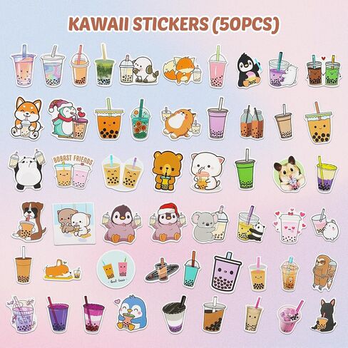 Primo Lines Cylindrical Boba Tea Kawaii Pencil Case Holder 61 PCS Pink Stationary Set Pink Stationery Bag 4 Cute Pens, 53 Stickers, Bubble Sticky Notes and Fun Erasers, Ruler Present Set for gift in Saudi Arabia