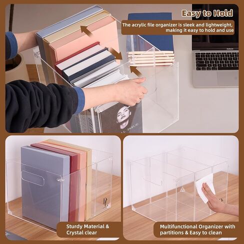 DF Acrylic File Holder with Handles - Acrylic File Organizer - Clear File Box for Letter Size/A4 Folder Holder - Desktop Hanging File Organizer - Acrylic Folder Holder for Home Work Office in Kuwait