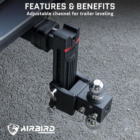 حامل كرة وصلة مقطورة قابل للتعديل من Airbird مع كرة مزدوجة 2 بوصة و2-5/16 بوصة، قطرة 5 بوصة، يناسب فقط جهاز استقبال وصلة ربط 2.5 بوصة، 20000 رطل GTW - 722505 in Kuwait